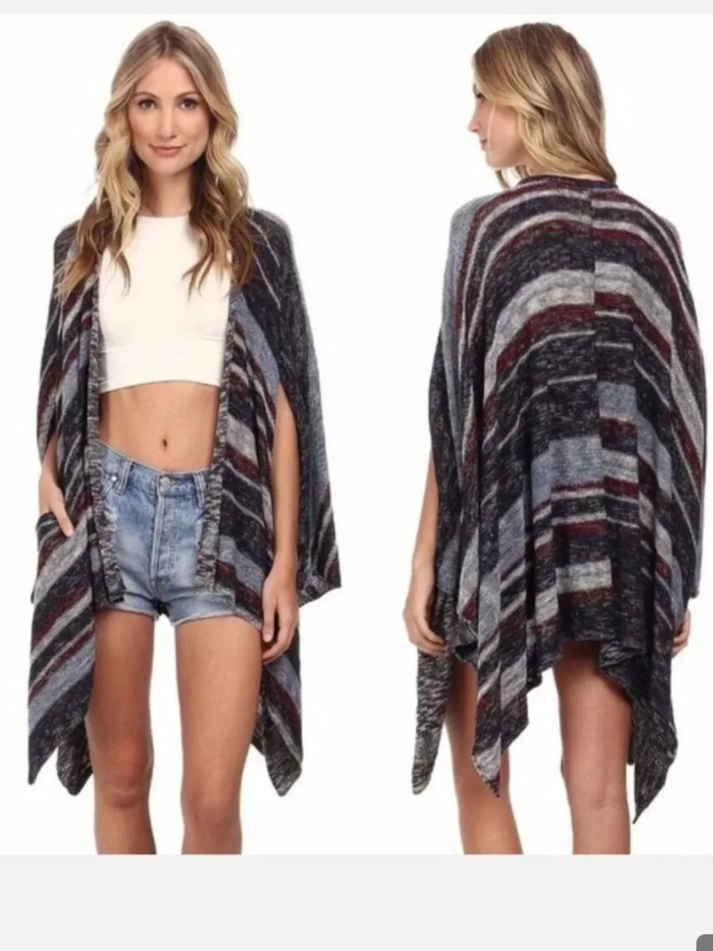 Free People Striped Open Front Coverup kimono size S